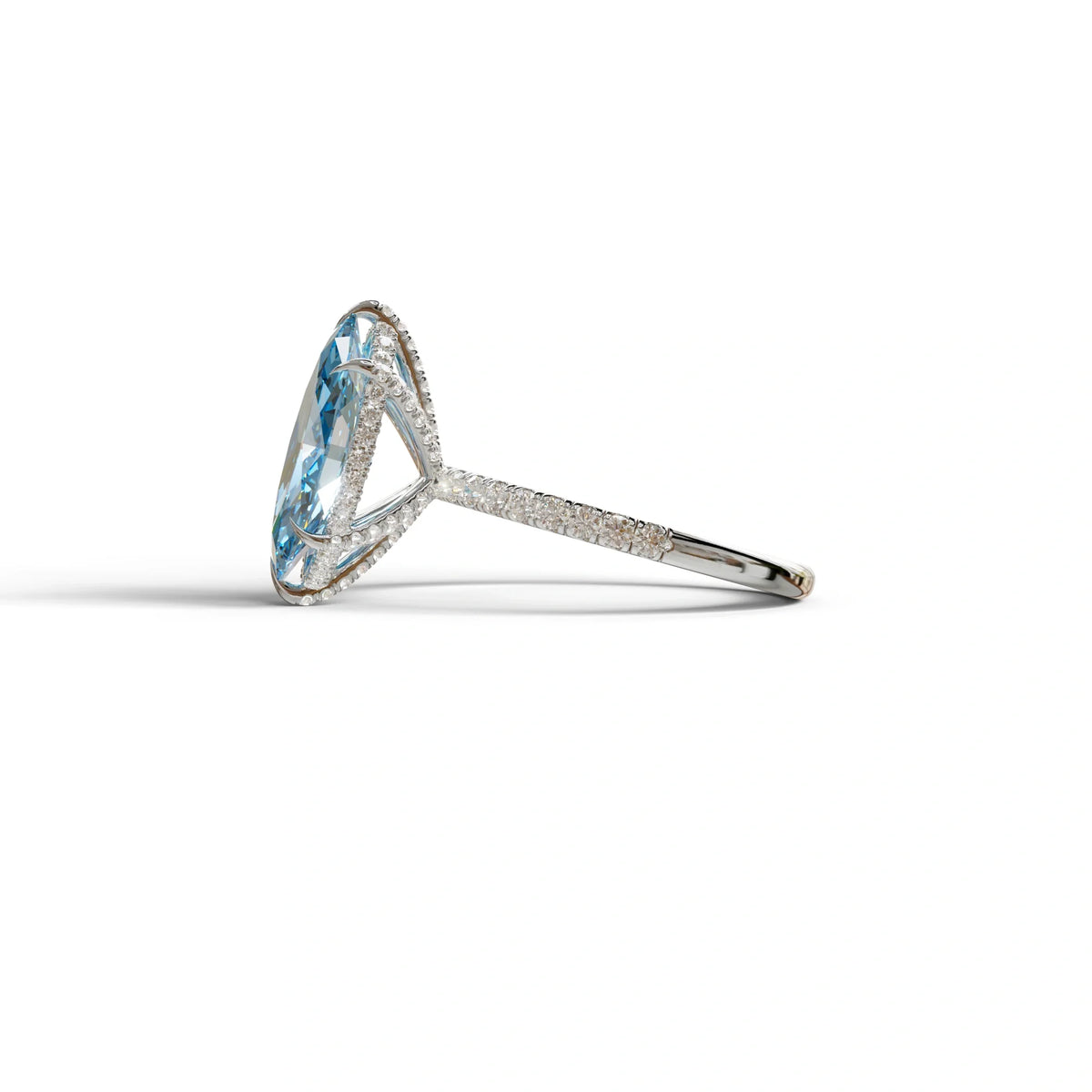 3 Carat Blue Marquise Cut Lab Diamond In Hidden Halo & Pave Setting Ring