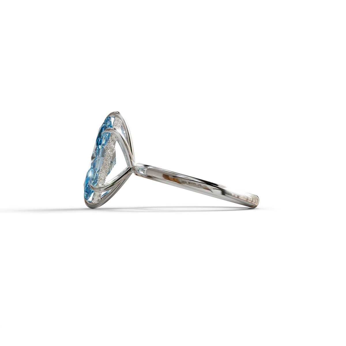 3.5 Carat Blue Marquise Cut Hidden Halo & Claw Setting Lab Grown Diamond Ring - Meraviglioso