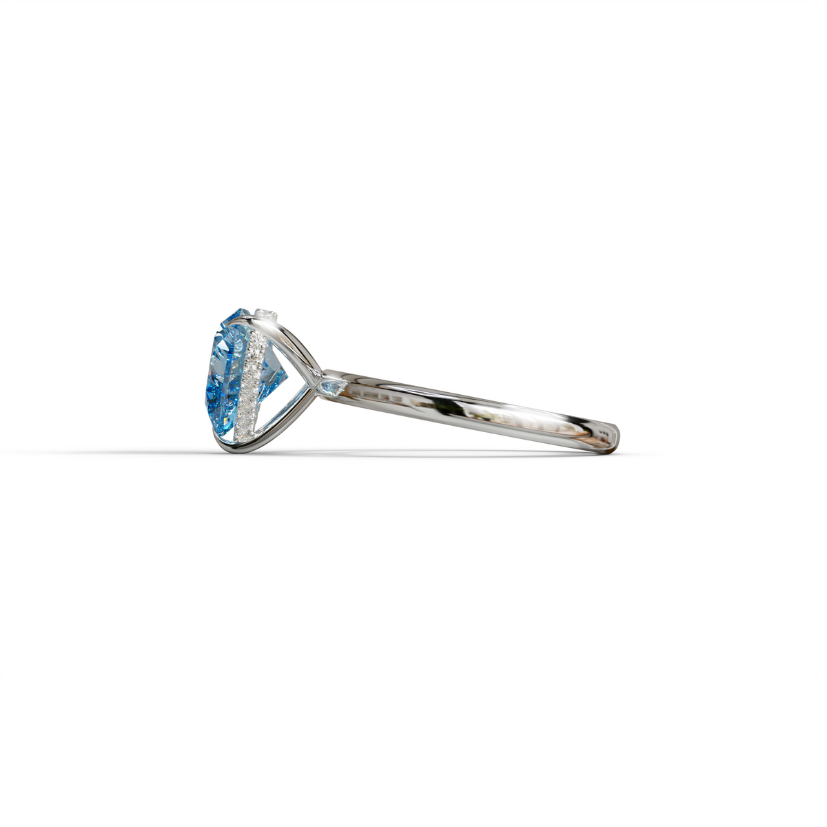 3 Carat Blue Heart Cut Hidden Halo Set Lab Grown Diamond Engagement Ring
