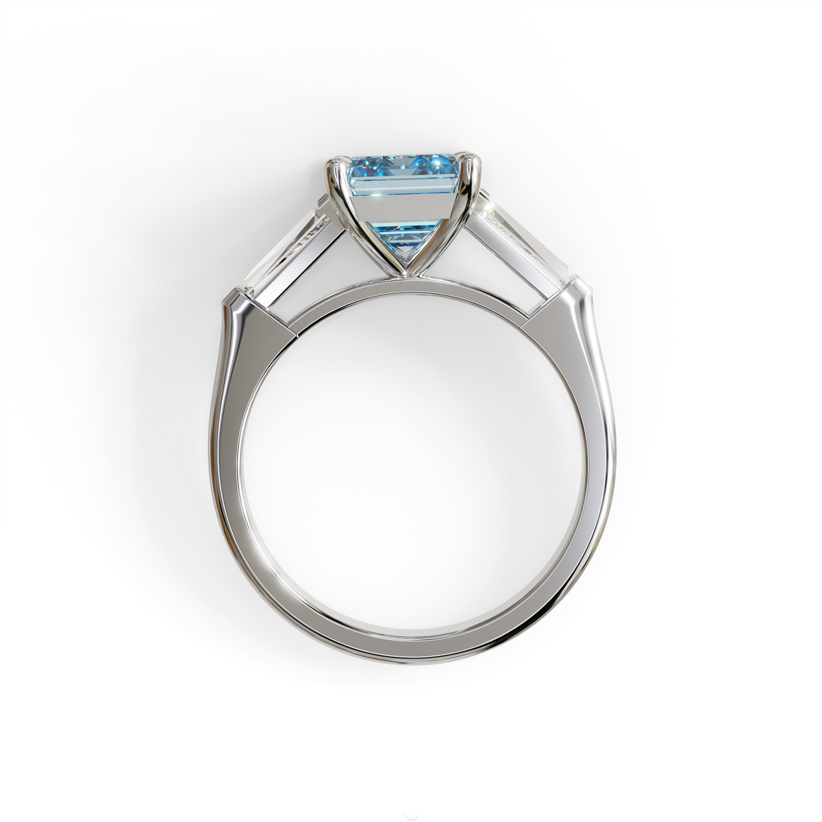 3.75ct Fancy Blue Emerald & Tapered Baguette Three Stone Lab Diamond Ring