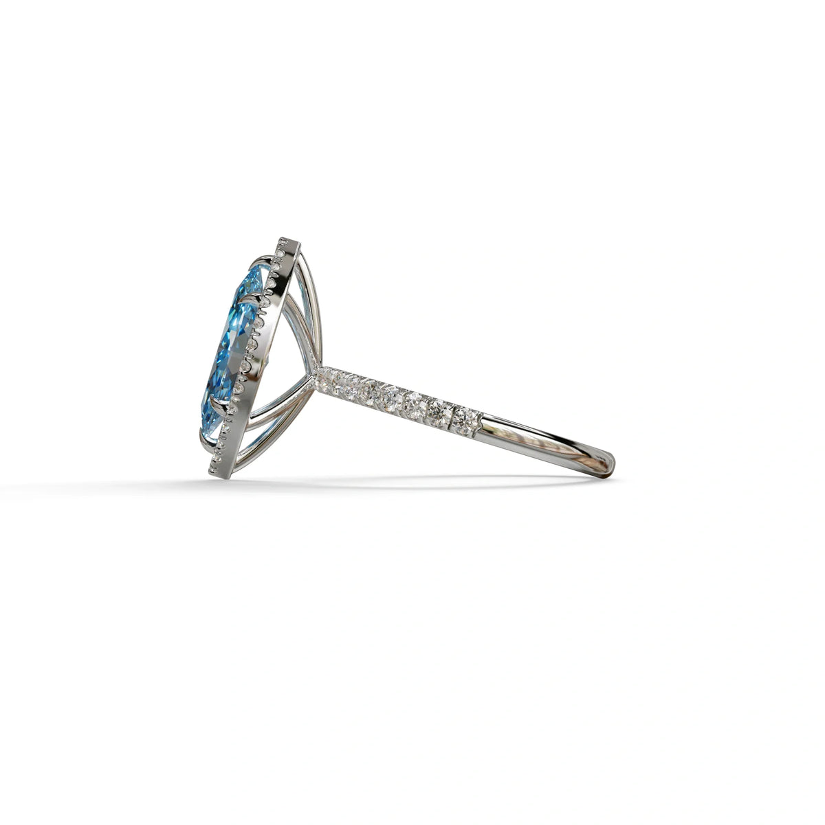 Blue Marquise Cut Halo & Pave Lab Grown Diamond Engagement Ring - Simplicity
