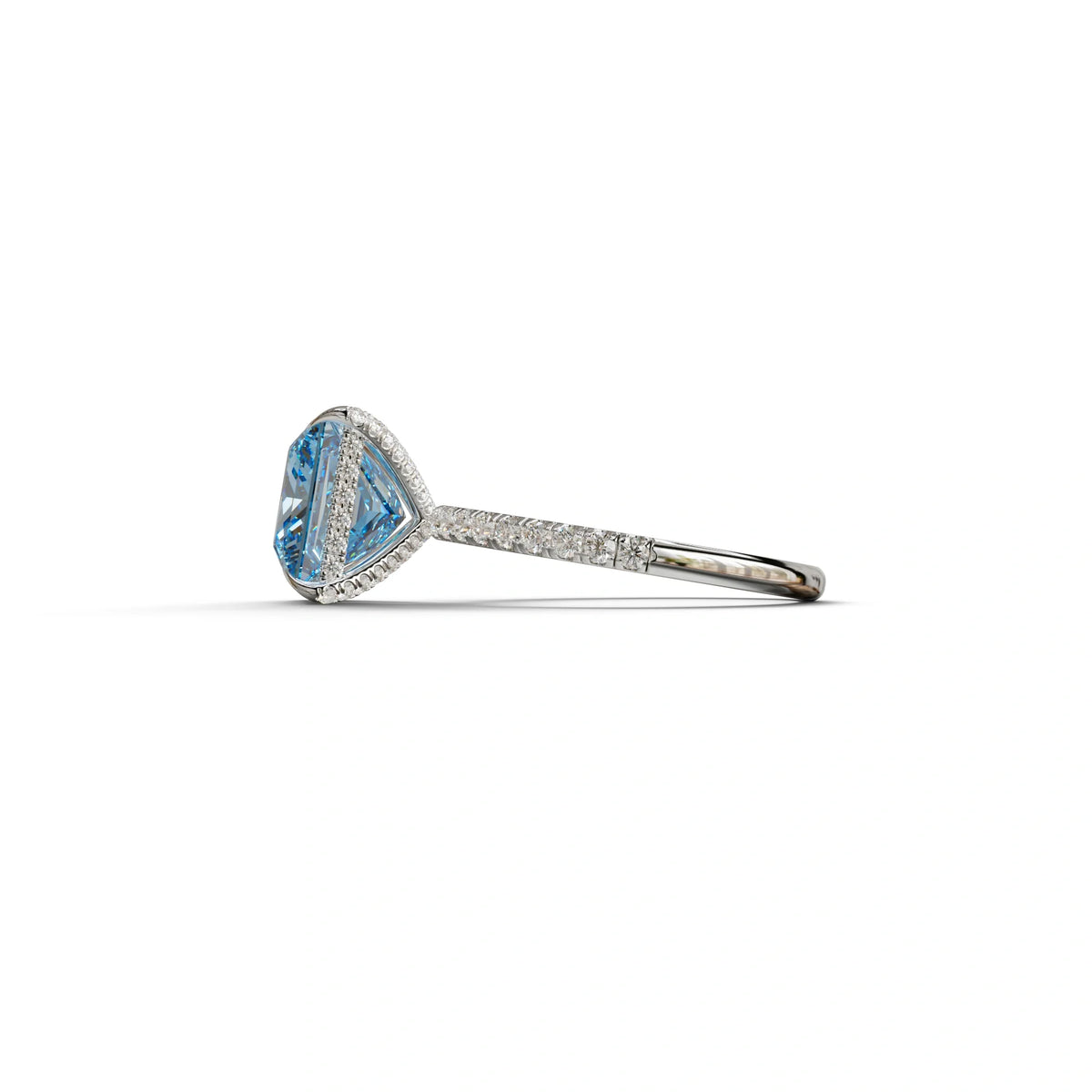 3 Carat Blue Princess Cut Hidden Halo & Pave Lab Diamond Ring