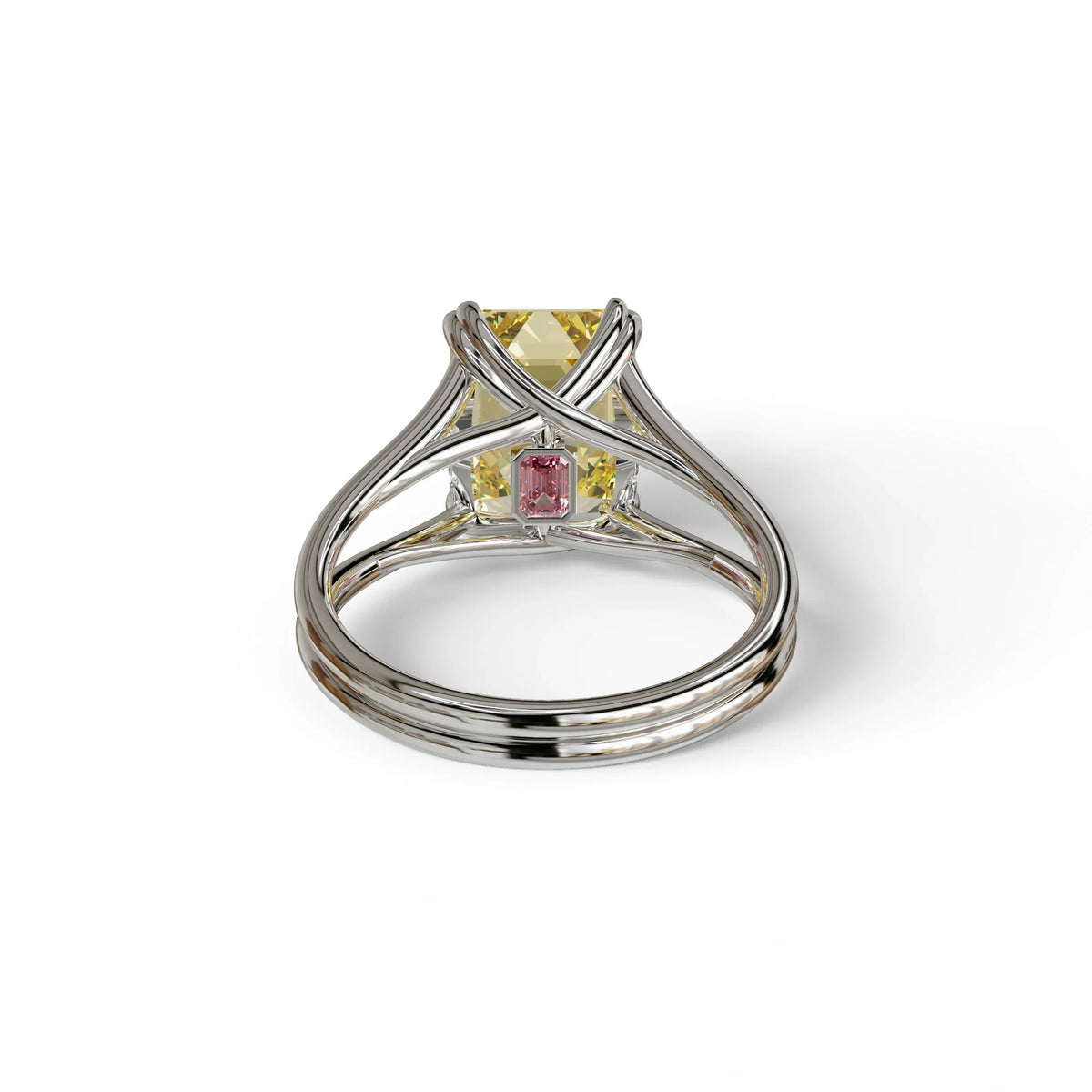 4 Carat Fancy Yellow Emerald Cut Lab Grown Diamond Engagement Ring - Tesira