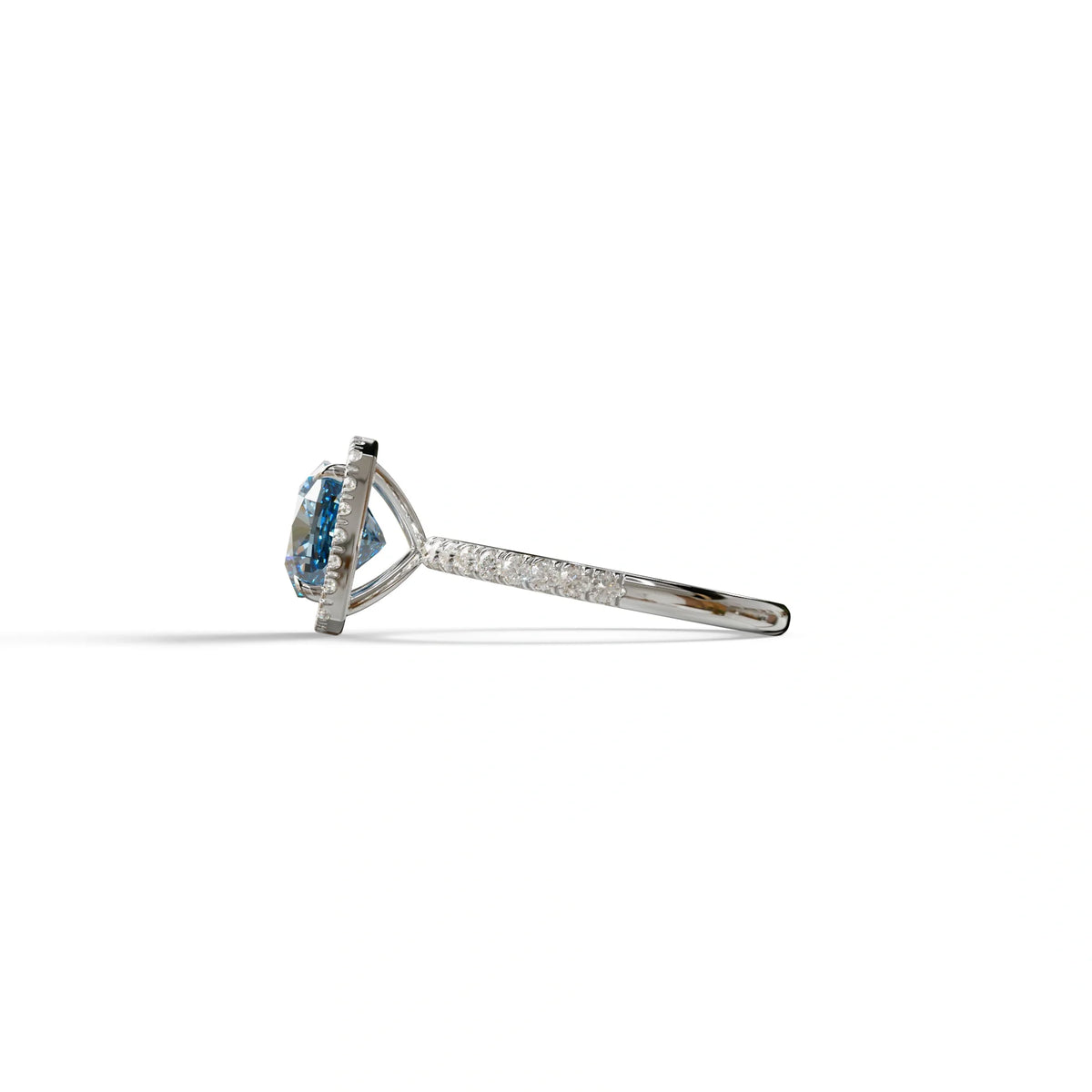 Blue Cushion Cut Halo & Pave Lab Grown Diamond Engagement Ring - Rosa
