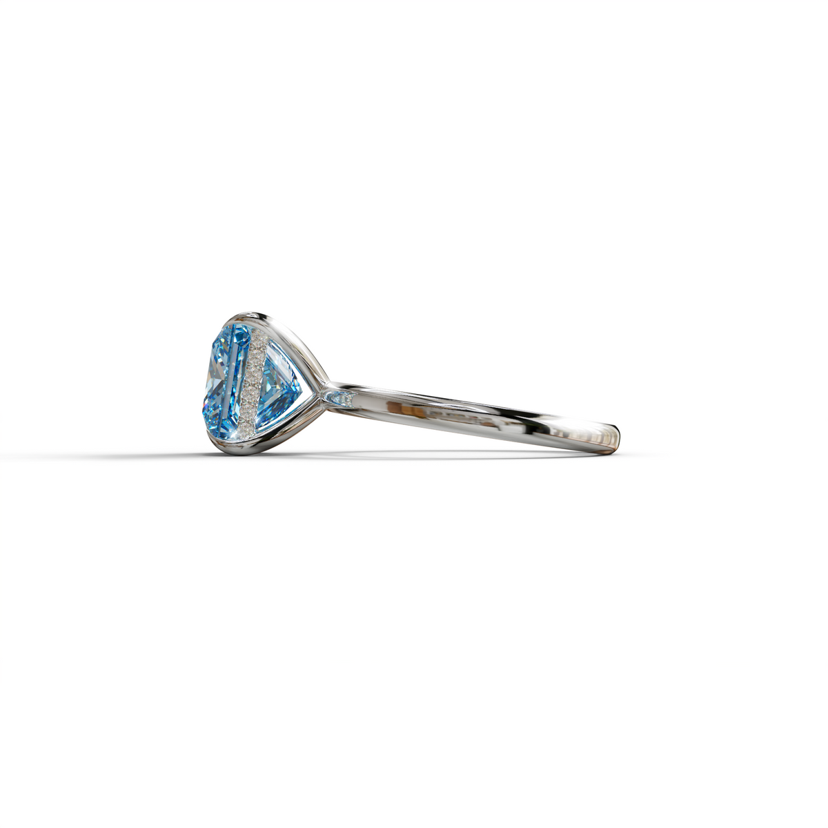3 Carat Princess Cut Blue Lab Diamond Hidden Halo Engagement Ring