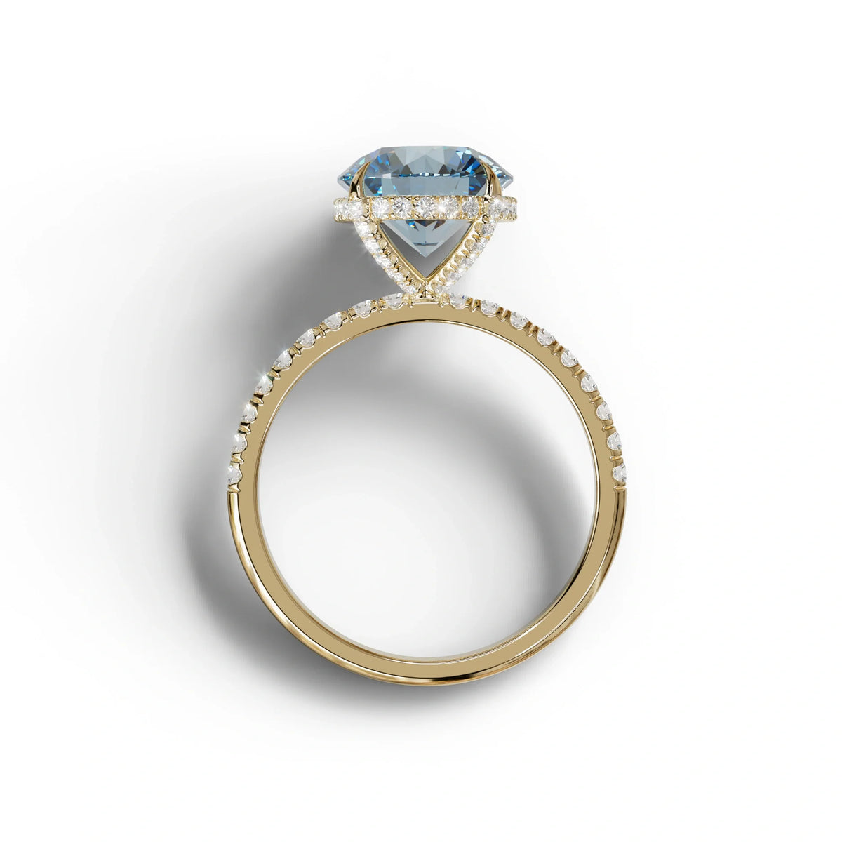 3.5 Carat Blue Round Cut Lab Diamond Ring - Halo & Pave Setting Wedding Ring