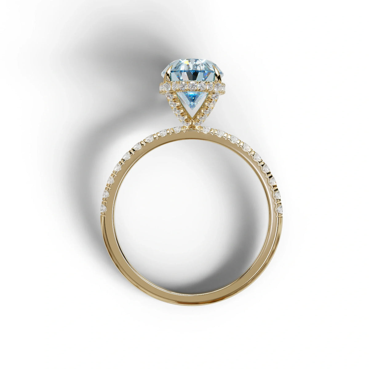 3 Carat Blue Oval Cut Hidden Halo & Pave Setting Lab Grown Diamond Ring