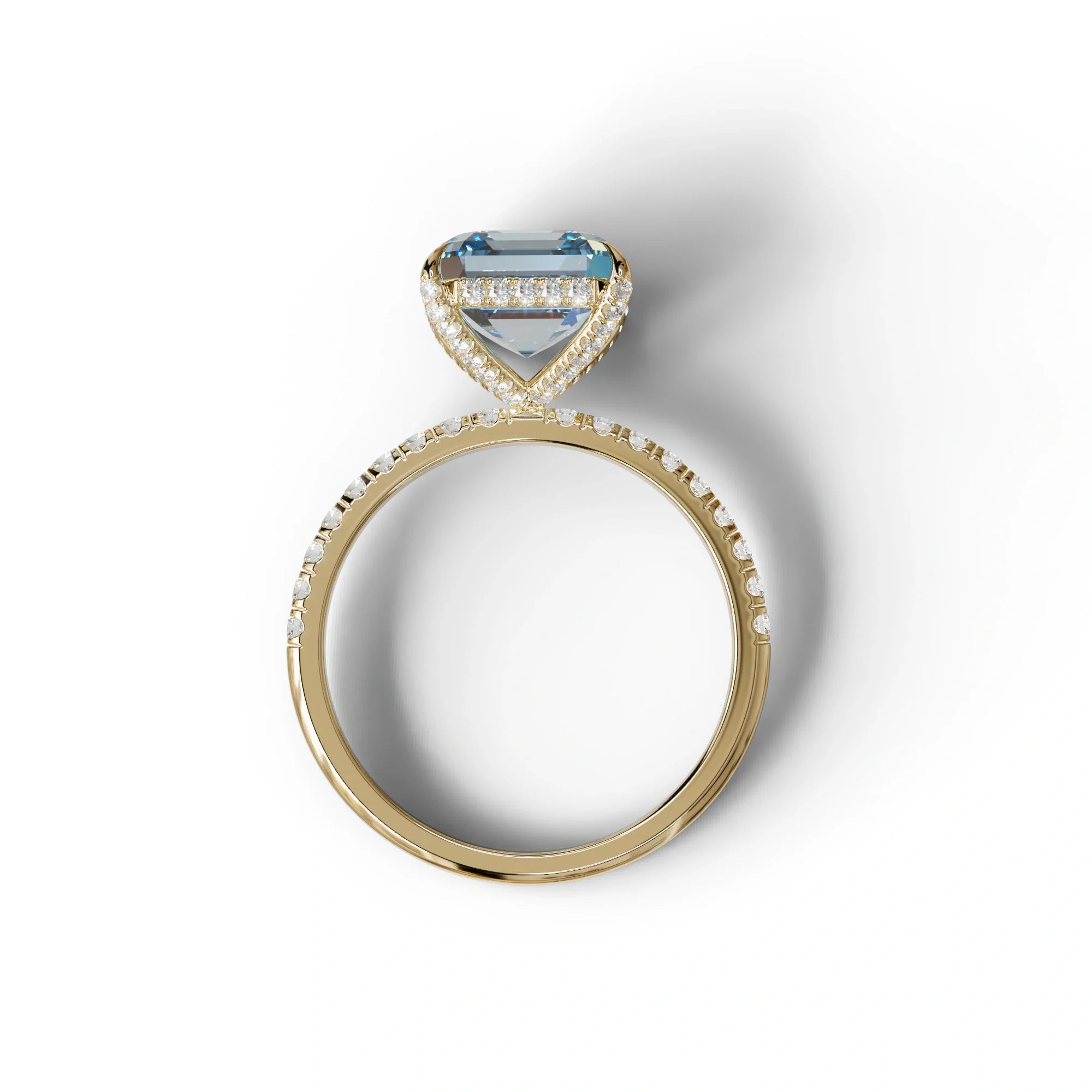 3 Carat Blue Asscher Cut Hidden Halo & Pave Lab Grown Diamond Ring