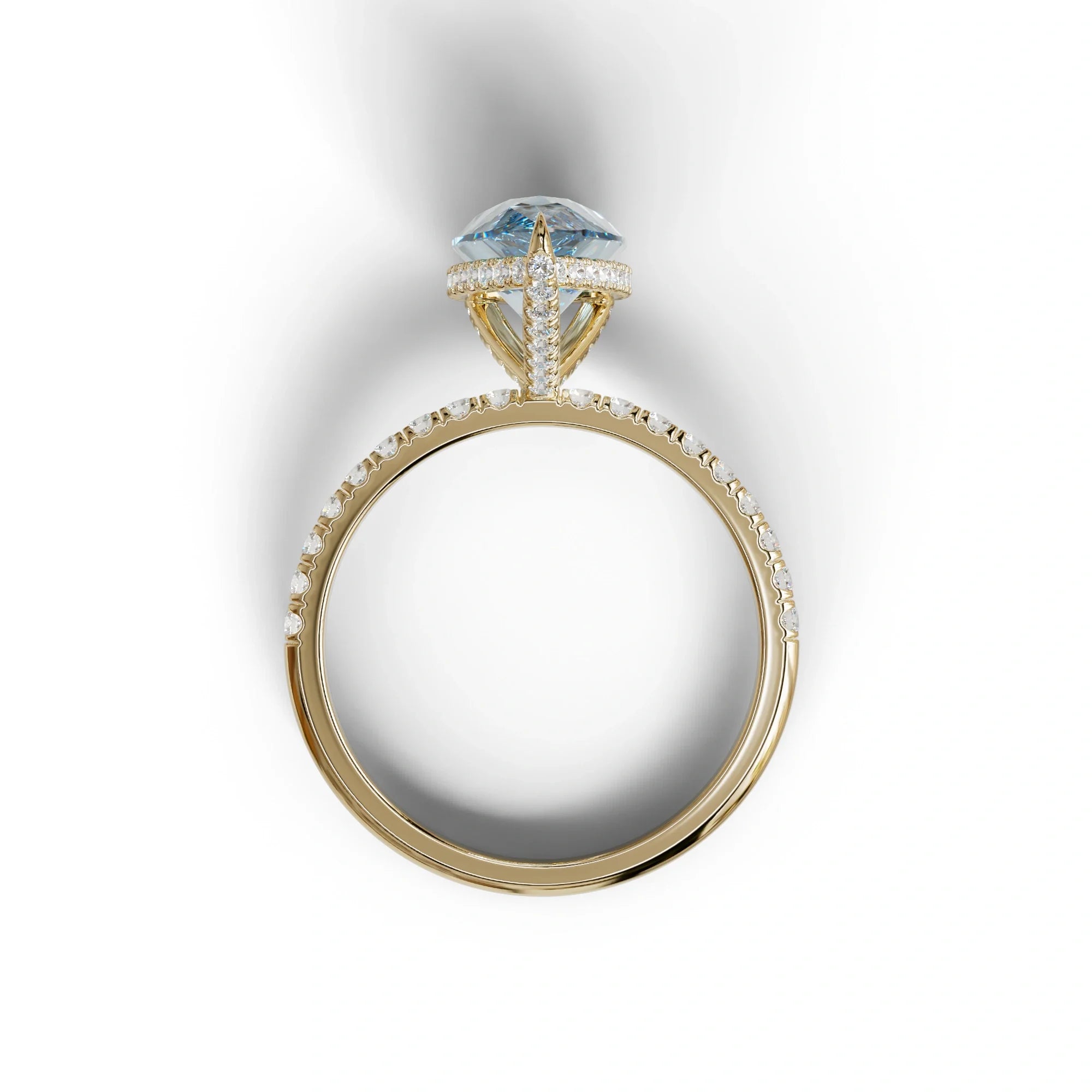 2 Carat Blue Pear Cut Hidden Halo & Pave Lab Diamond Ring