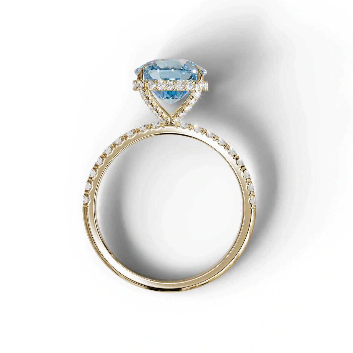 2.5 Carat Blue Cushion Cut Hidden Halo & Pave Lab Grown Diamond Ring
