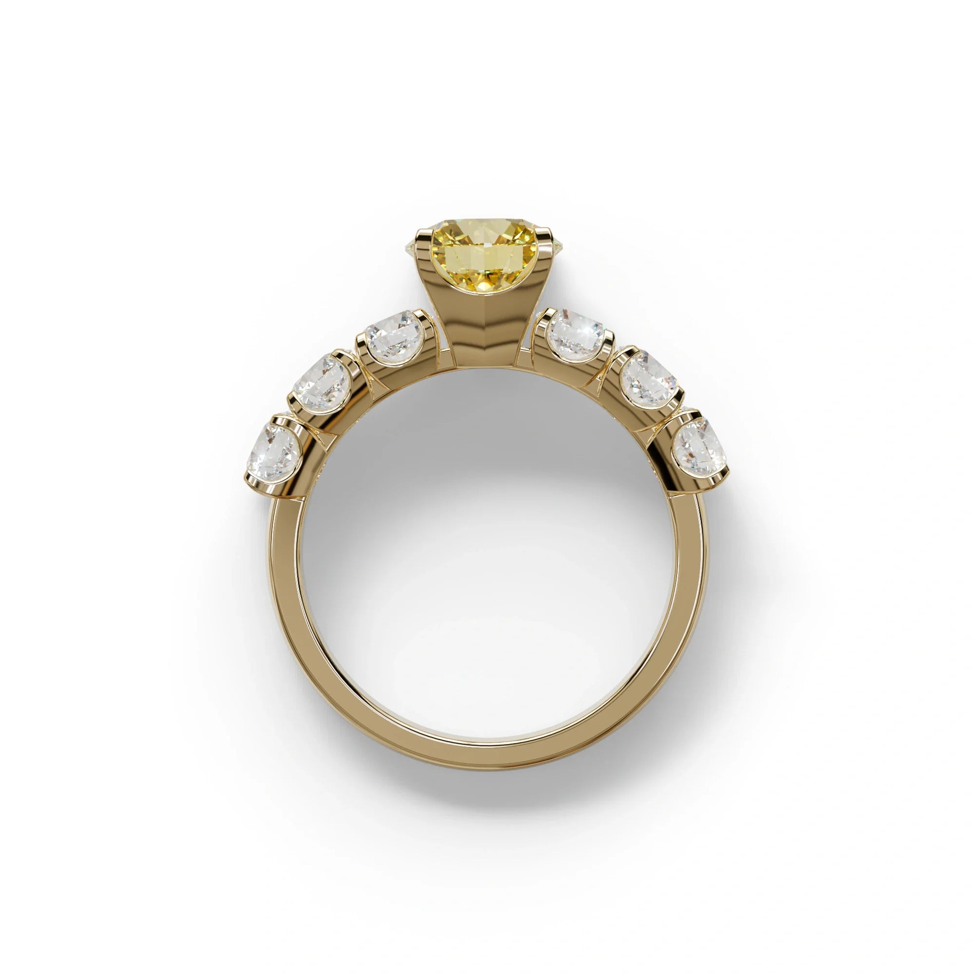 3 Carat Yellow Round Cut Half Eternity Lab Diamond Engagement Ring - Angeleno