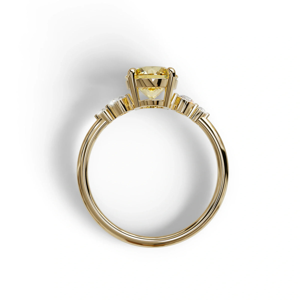 Yellow Round Three Stone Lab Grown Diamond Engagement Ring - Romance