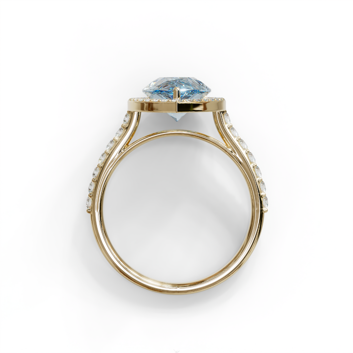3 Carat Blue Pear Cut Halo & Pave Setting Lab Grown Diamond Ring - Madona