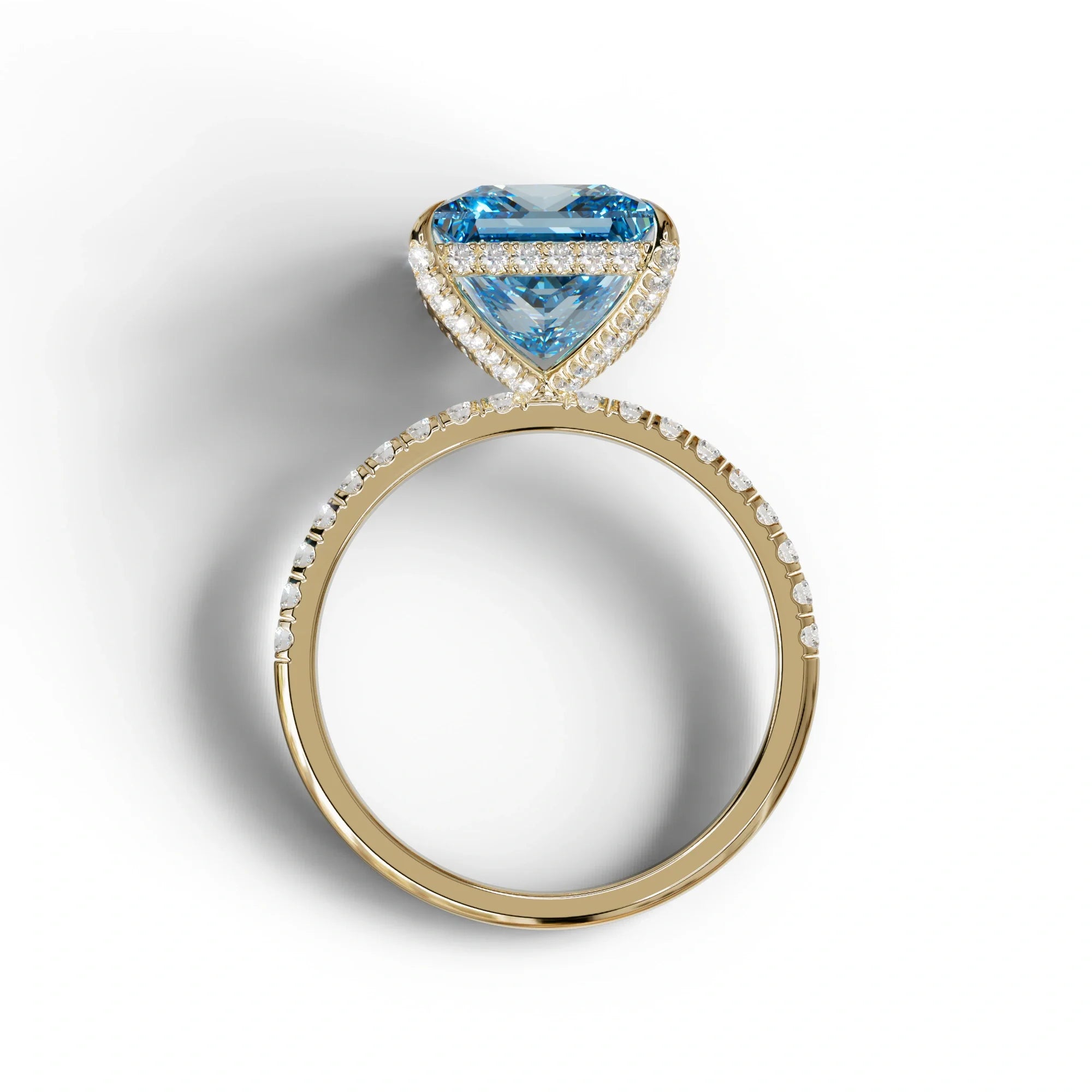 3 Carat Blue Princess Cut Hidden Halo & Pave Lab Diamond Ring