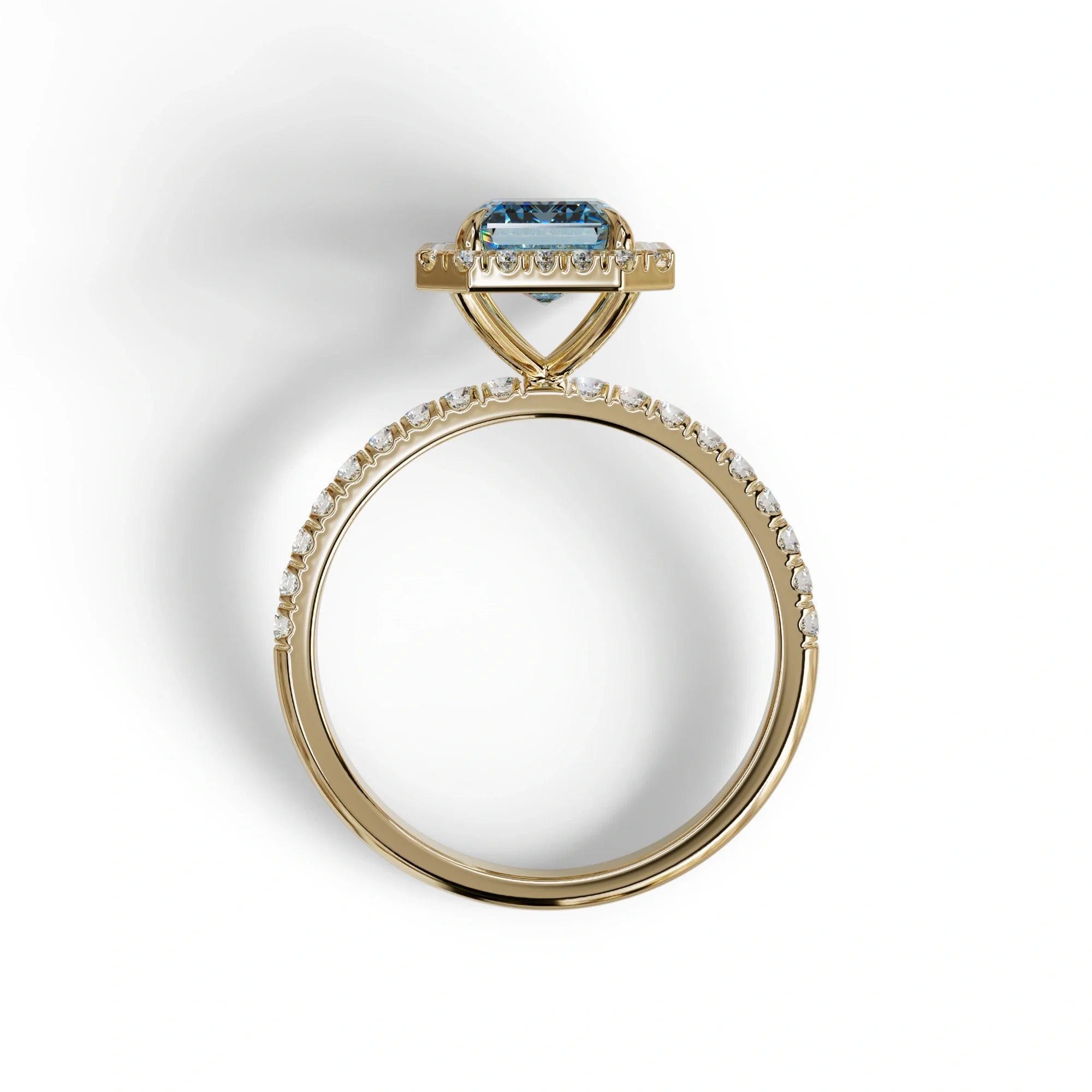 Blue Emerald Cut Halo & Pave Lab Grown Diamond Engagement Ring - Viola