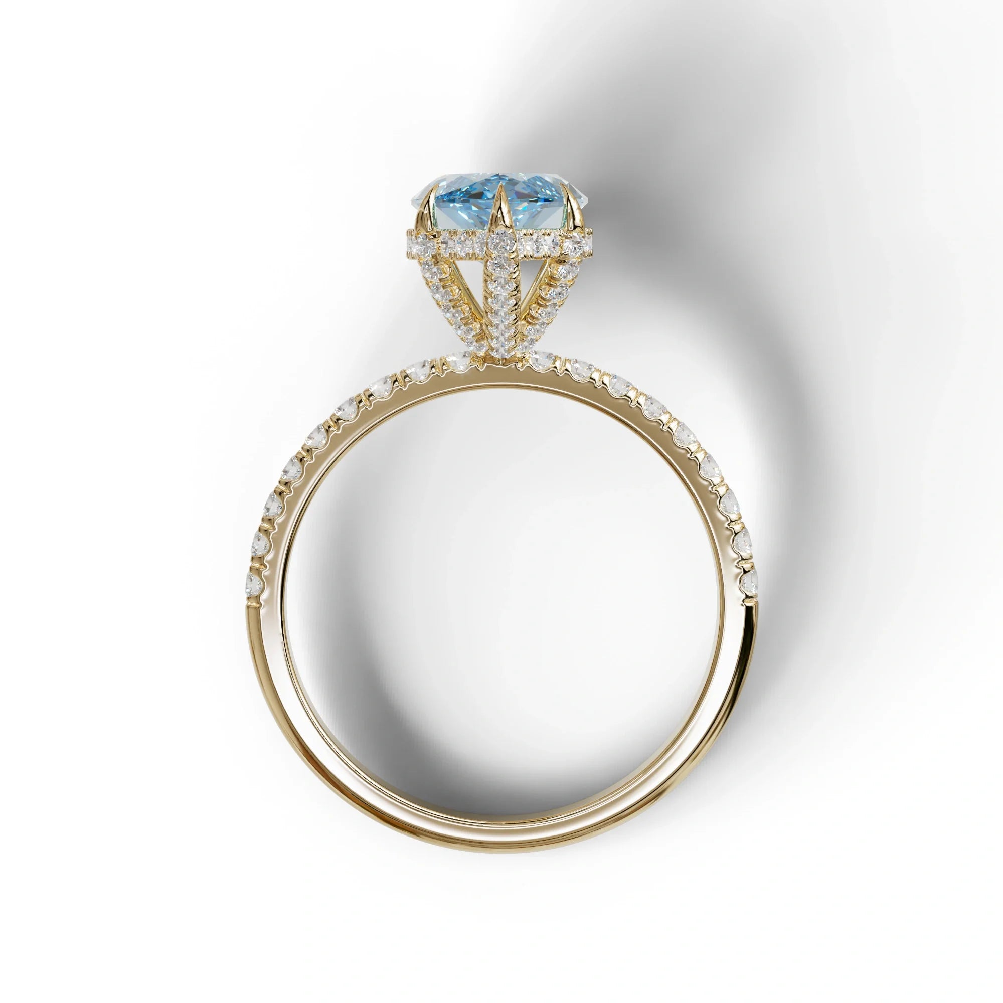 3 Carat Blue Marquise Cut Lab Diamond In Hidden Halo & Pave Setting Ring