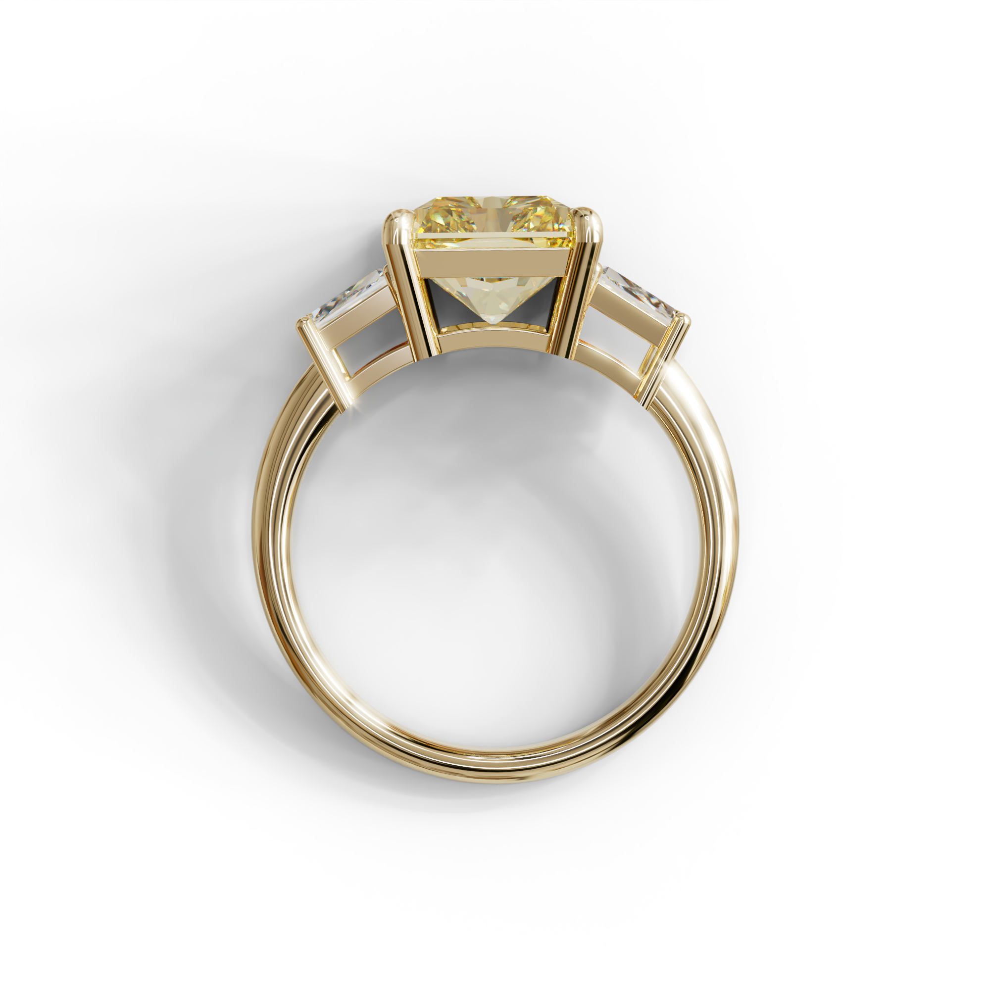 4 Carat Yellow Radiant & Trapezoid Three Stone Engagement Ring - Embrace