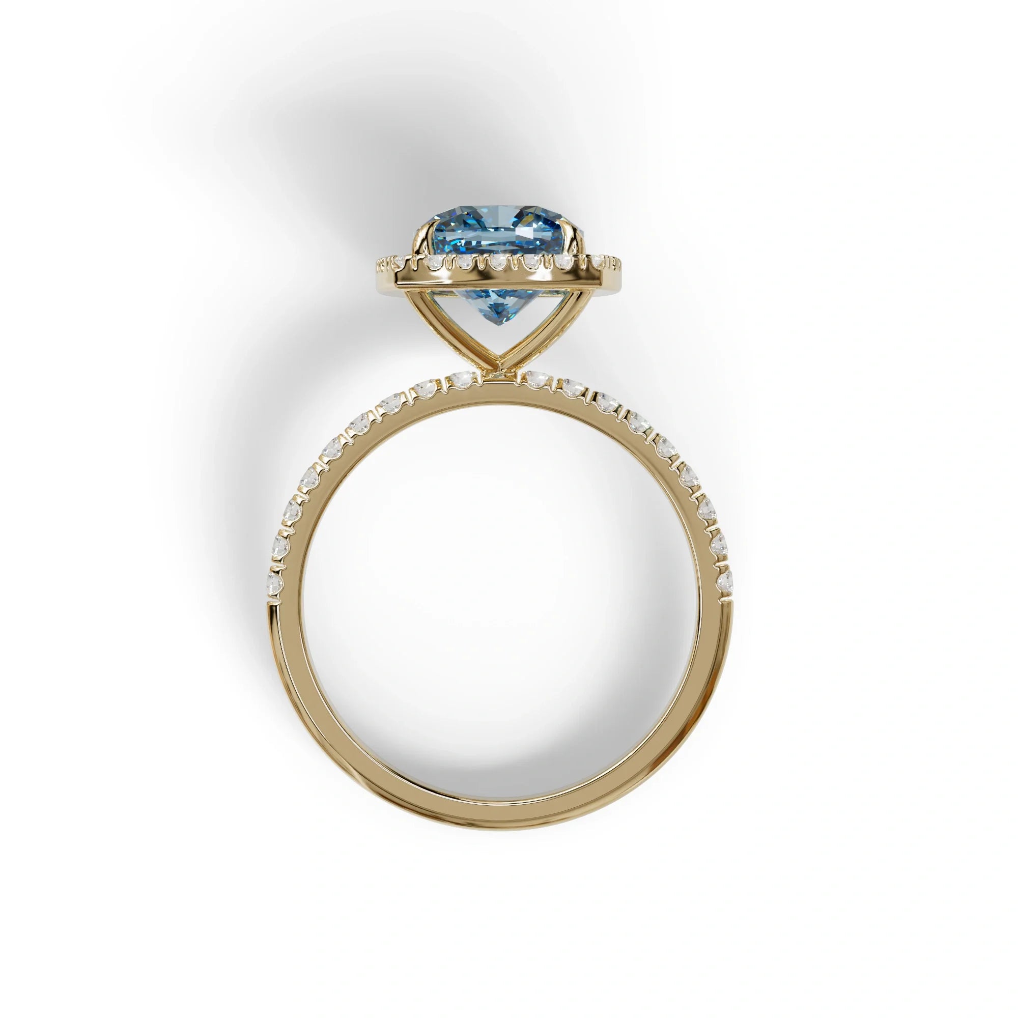 Blue Cushion Cut Halo & Pave Lab Grown Diamond Engagement Ring - Rosa