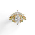 Custom 1.5 Carat Marquise Lab Grown Diamond Green-Accent Bridal Set in 14K Yellow Gold — view 1