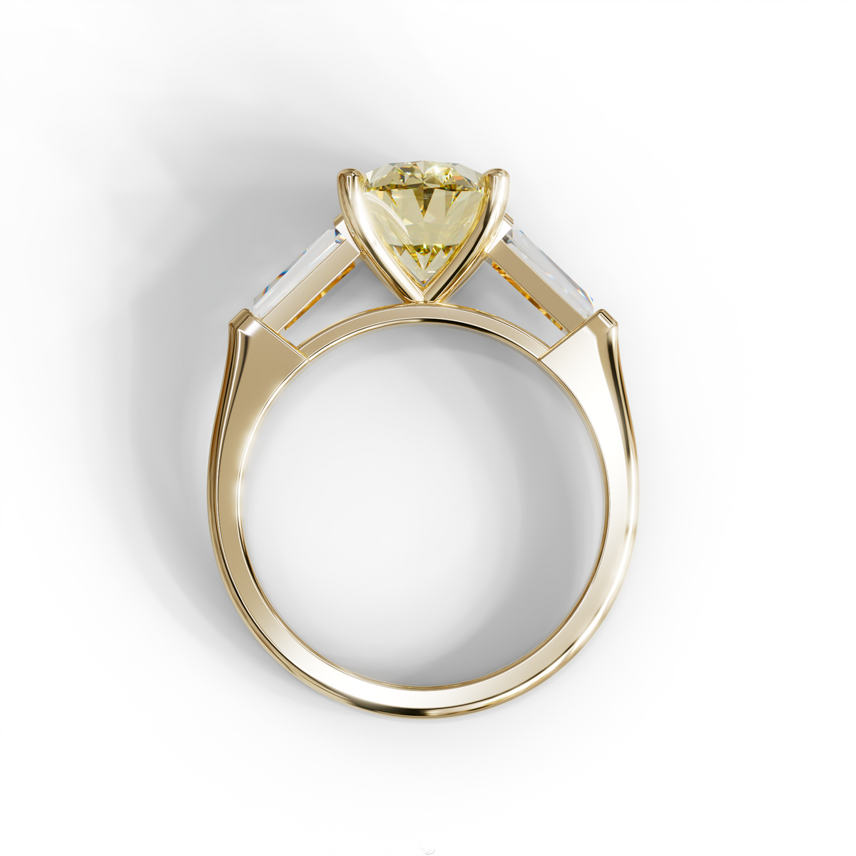 3 Carat Fancy Yellow Oval & Tapered Baguette Lab Grown Diamond Three Stone Engagement Ring