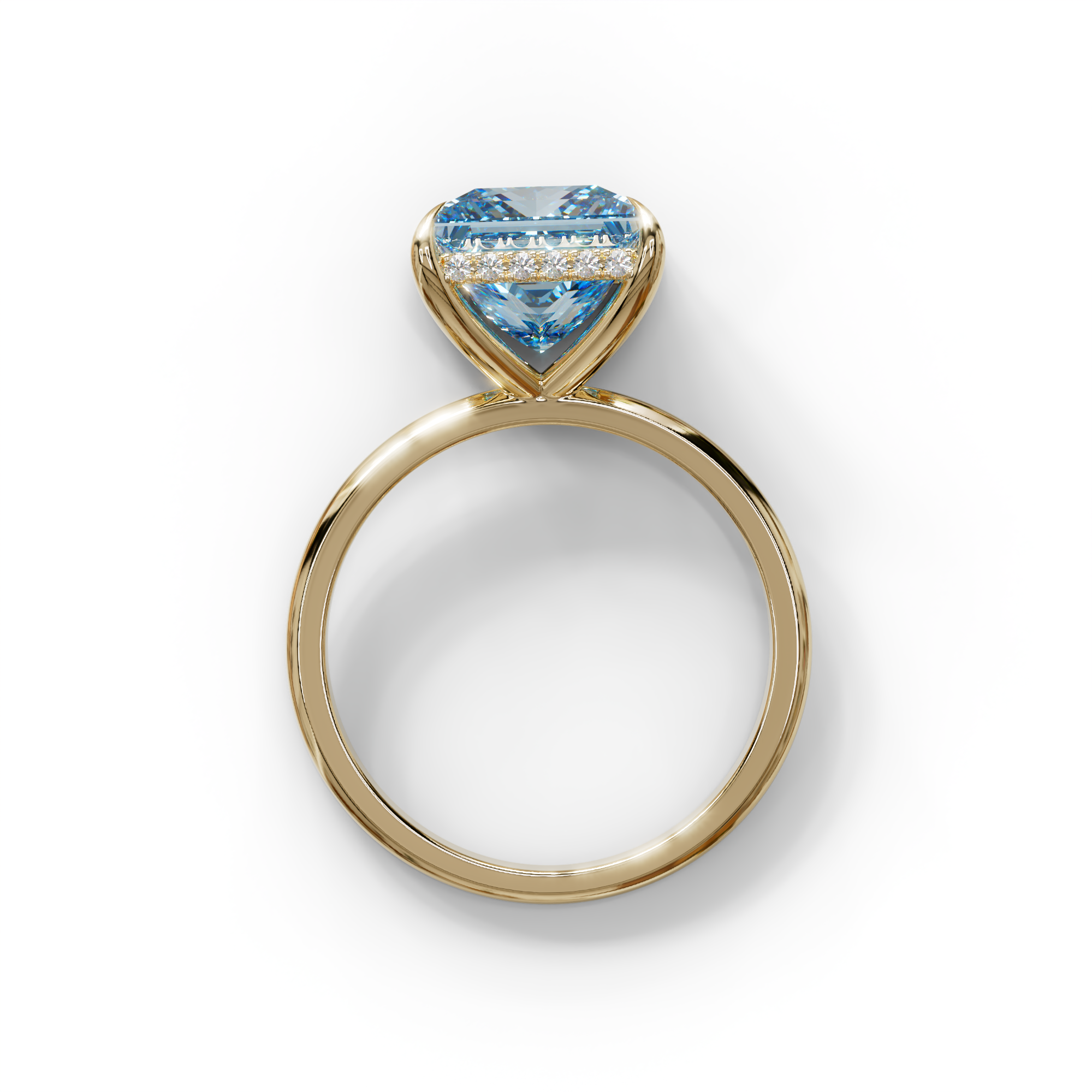3 Carat Princess Cut Blue Lab Diamond Hidden Halo Engagement Ring
