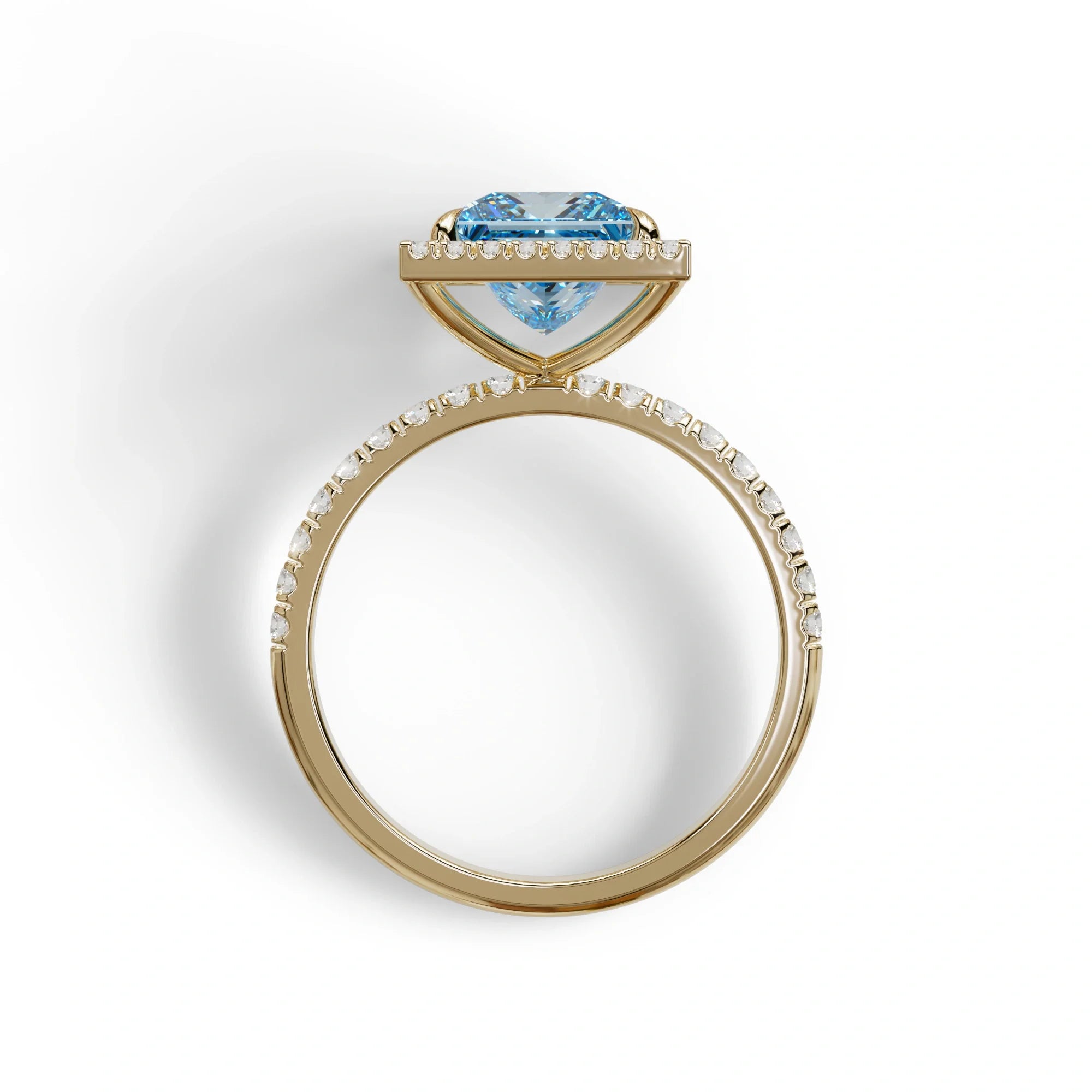 2 Carat Blue Princess Cut Halo & Pave Lab Diamond Ring - Diamond Prime