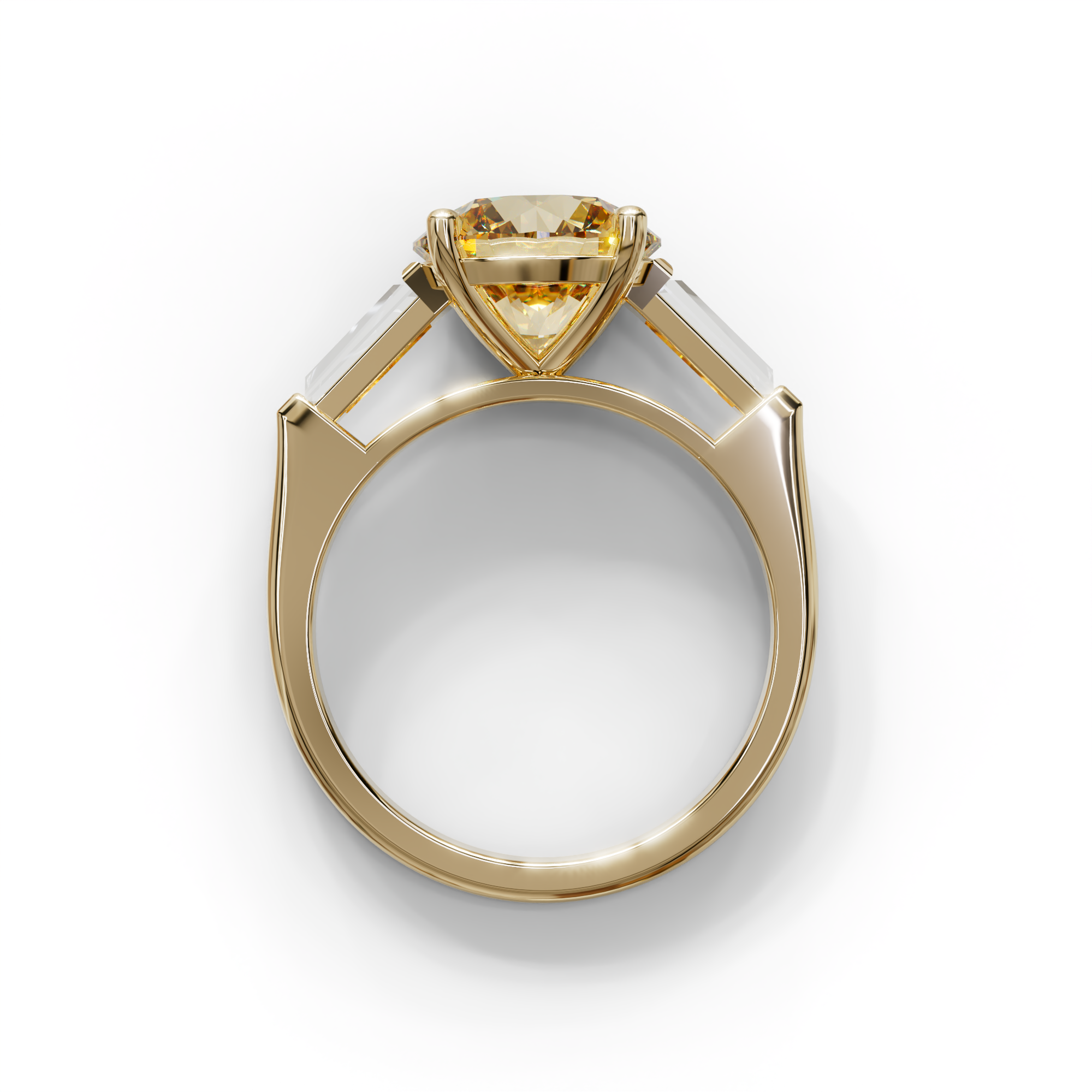 3 Carat Yellow Round & Tapered Cut Multi Stone Lab Diamond Ring - Reflection