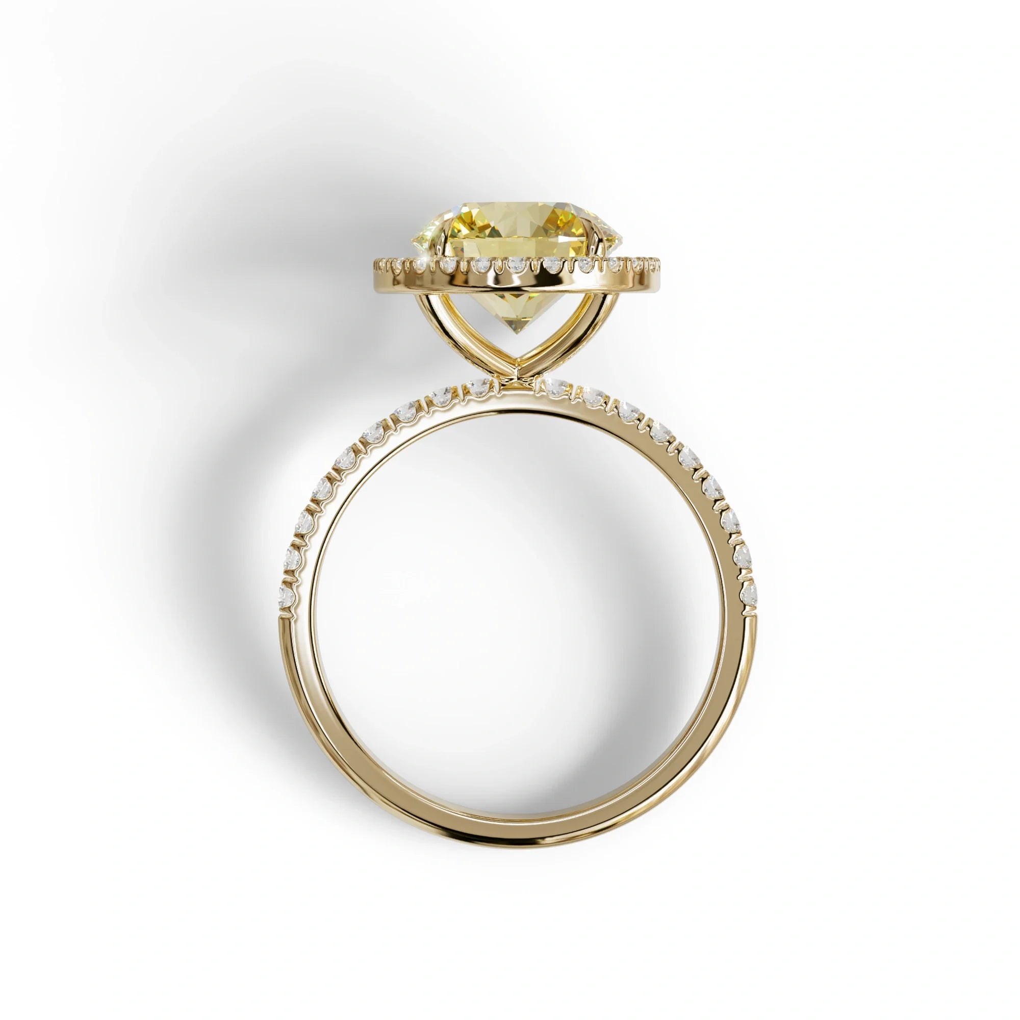Fancy Yellow Round Cut Halo & Pave Lab Grown Diamond Engagement Ring - Flutura