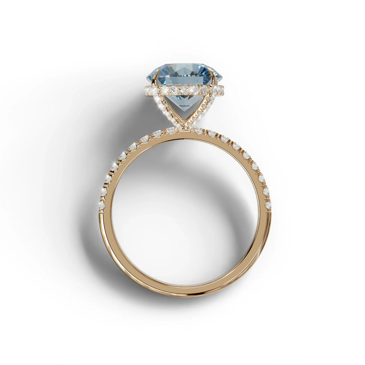 3.5 Carat Blue Round Cut Lab Diamond Ring - Halo & Pave Setting Wedding Ring