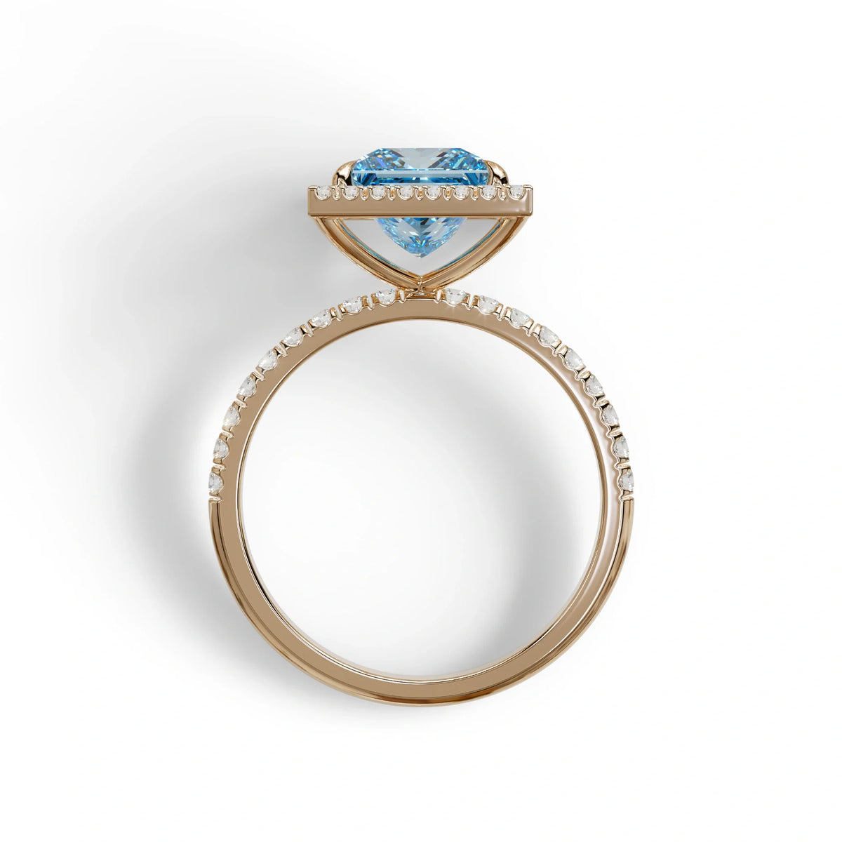 2 Carat Blue Princess Cut Halo & Pave Lab Diamond Ring - Diamond Prime