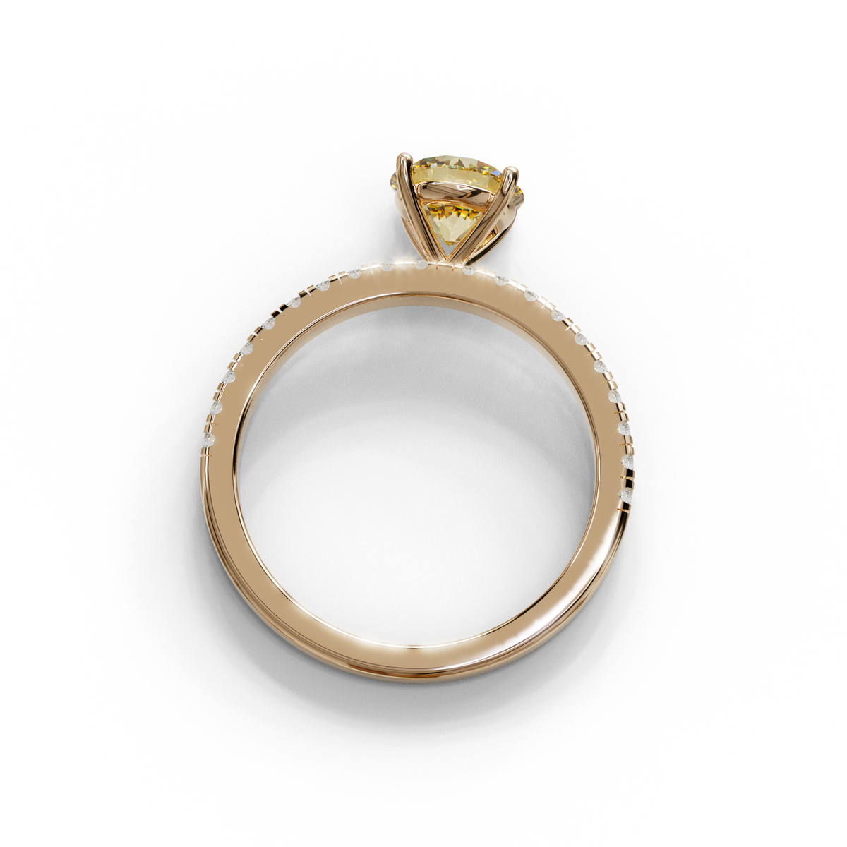 1.5 Carat Yellow Round Lab Diamond Ring - Classic Pave Set Ring