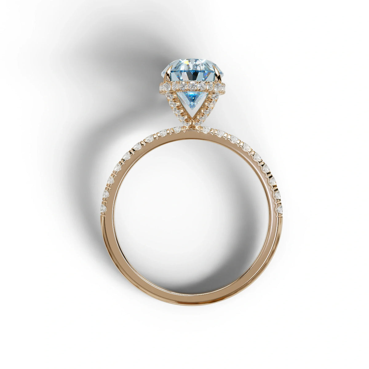 3 Carat Blue Oval Cut Hidden Halo & Pave Setting Lab Grown Diamond Ring