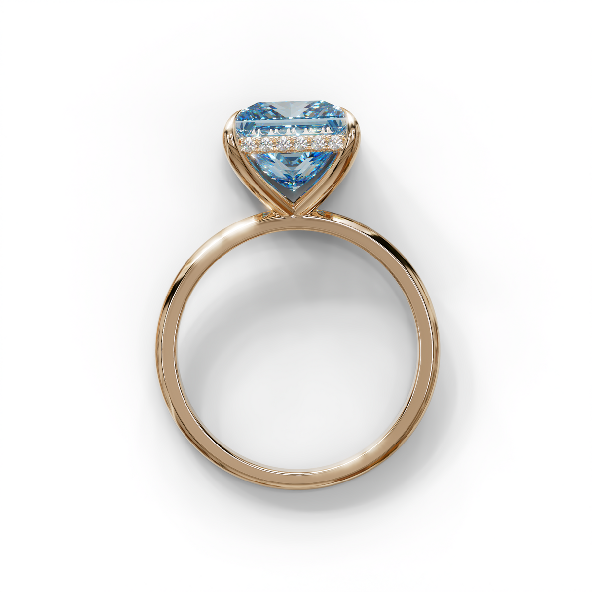 3 Carat Princess Cut Blue Lab Diamond Hidden Halo Engagement Ring