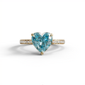 Heart Shaped Blue Diamond Engagement Ring – Lab Grown Pavé Solitaire in 14K Gold - 10K Solid Gold / Yellow Gold