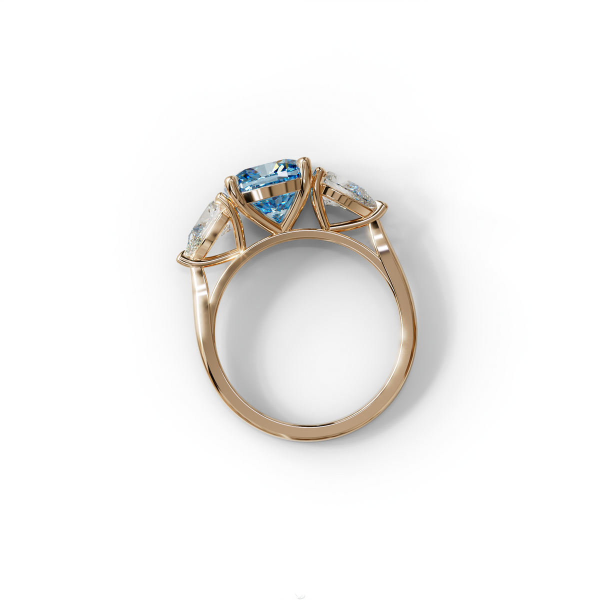 3 Ct Blue Cushion Cut Lab Diamond In 3 Stones Claw Prongs Setting Ring
