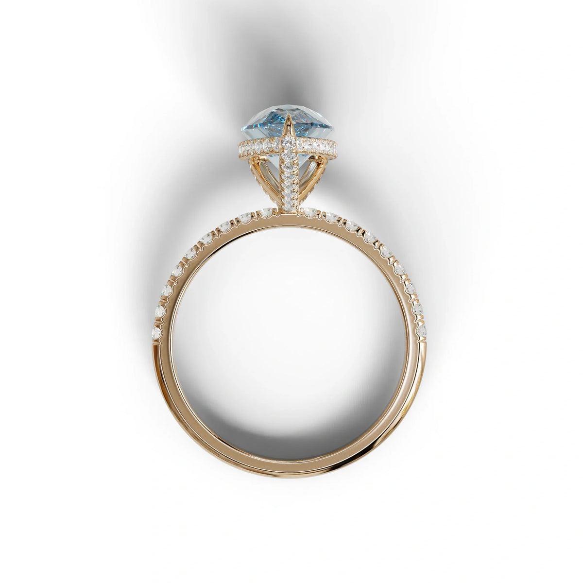 2 Carat Blue Pear Cut Hidden Halo & Pave Lab Diamond Ring