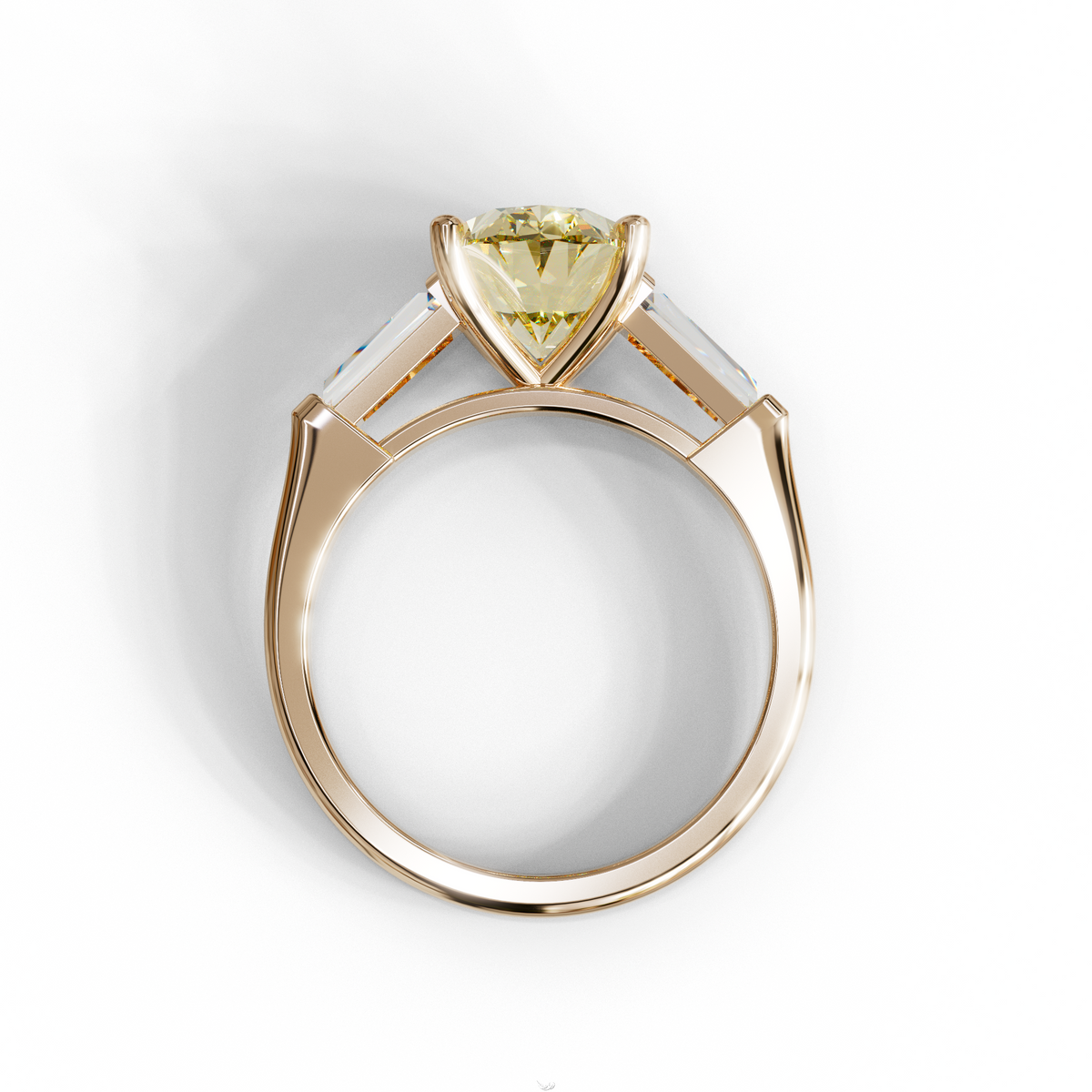 3 Carat Fancy Yellow Oval & Tapered Baguette Lab Grown Diamond Three Stone Engagement Ring