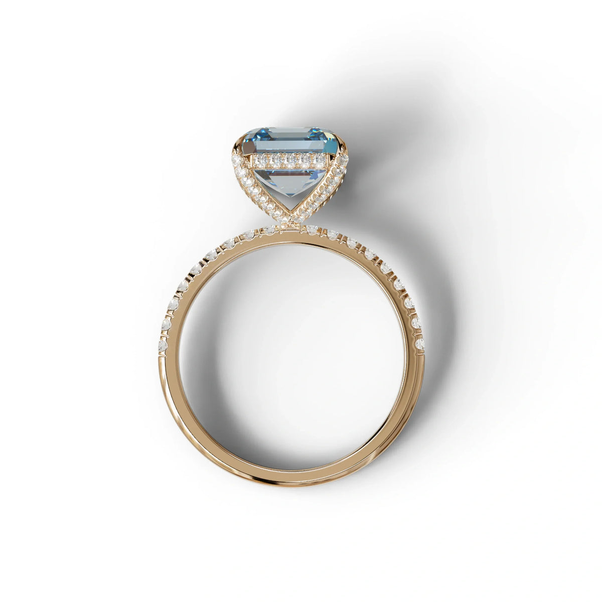3 Carat Blue Asscher Cut Hidden Halo & Pave Lab Grown Diamond Ring