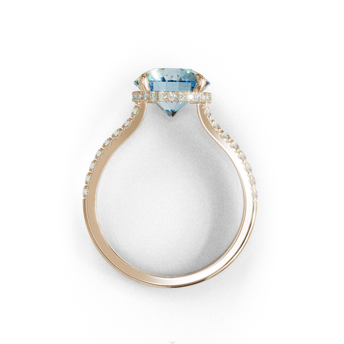 3 Carat Blue Round Cut Hidden Halo & Pave Setting Lab Diamond Ring _- Eblouissant