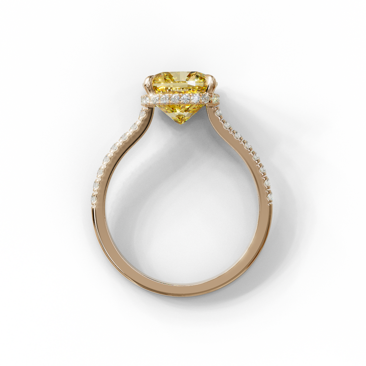 2.5 Carat Yellow Cushion Cut Hidden Halo & Pave Lab Diamond Ring - Éblouissant