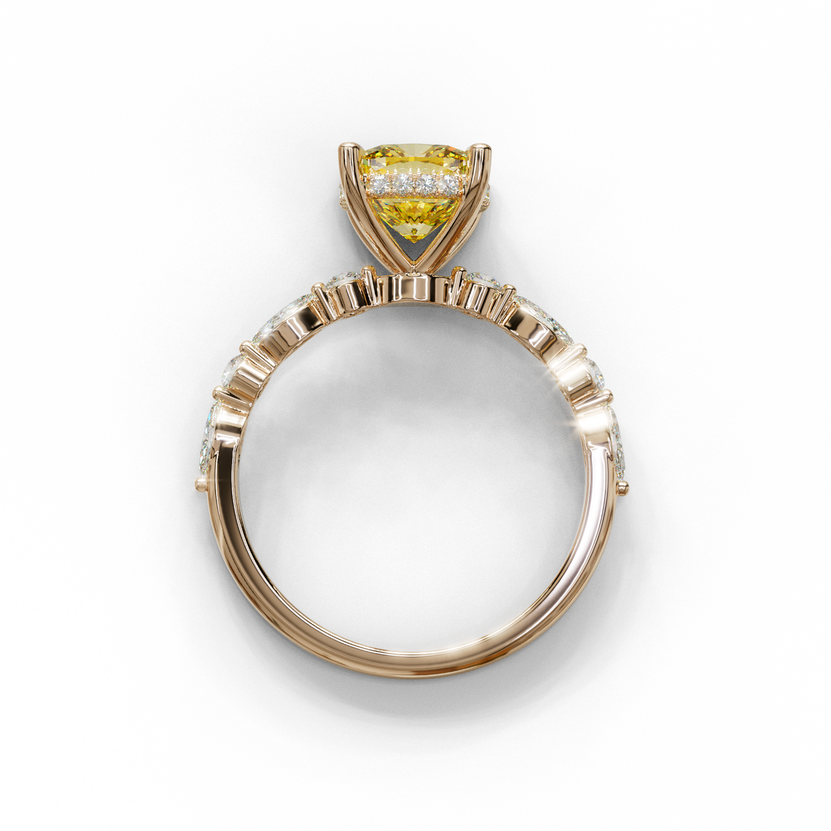 2 Carat Yellow Cushion Cut Hidden Halo & Pave Lab Diamond Ring - Daisy