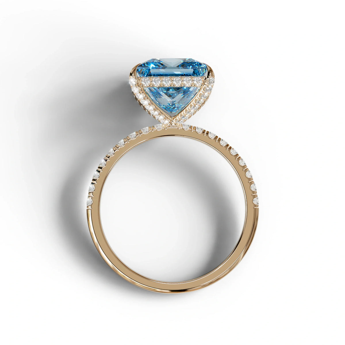 3 Carat Blue Princess Cut Hidden Halo & Pave Lab Diamond Ring