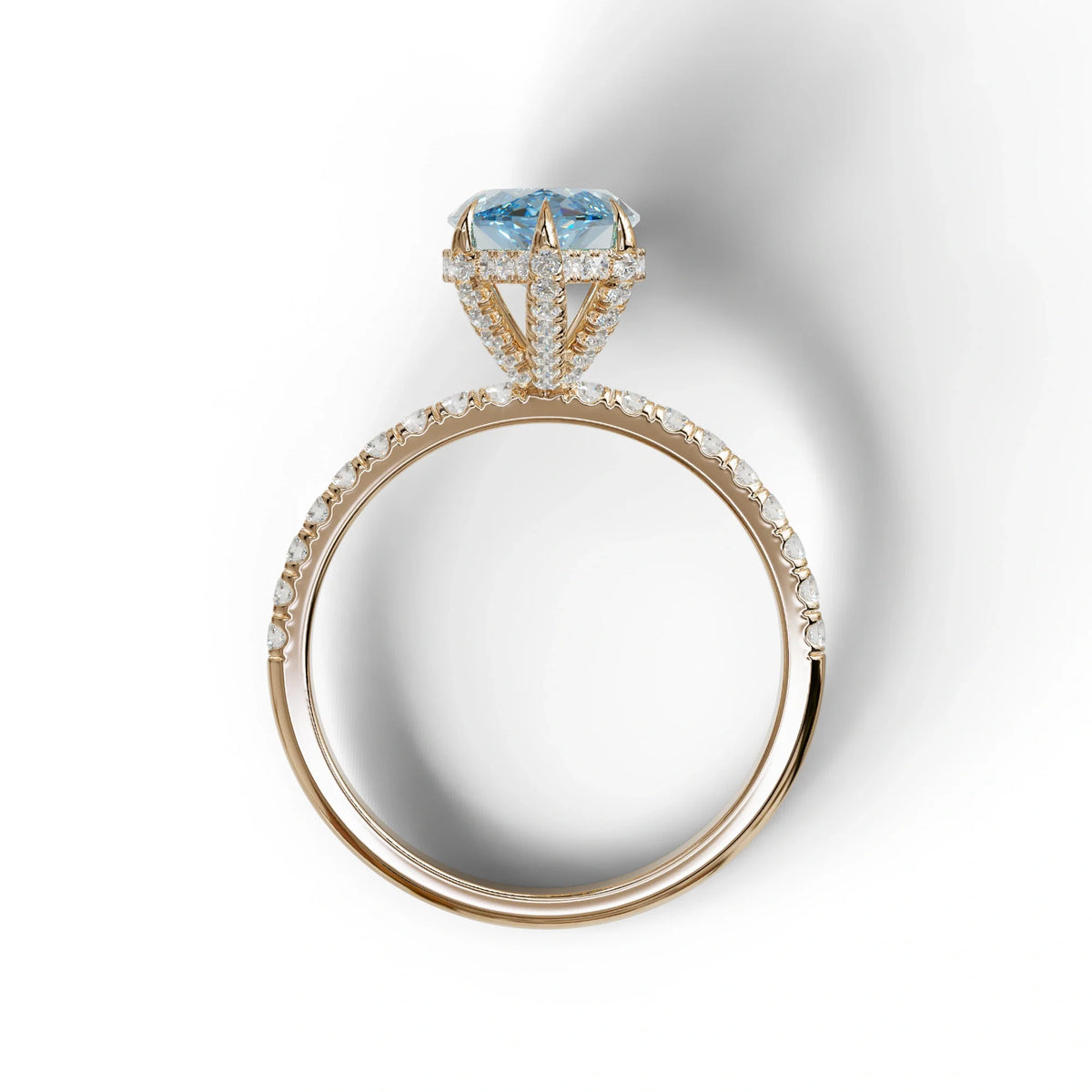 3 Carat Blue Marquise Cut Lab Diamond In Hidden Halo & Pave Setting Ring
