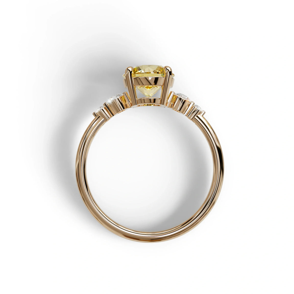 Yellow Round Three Stone Lab Grown Diamond Engagement Ring - Romance