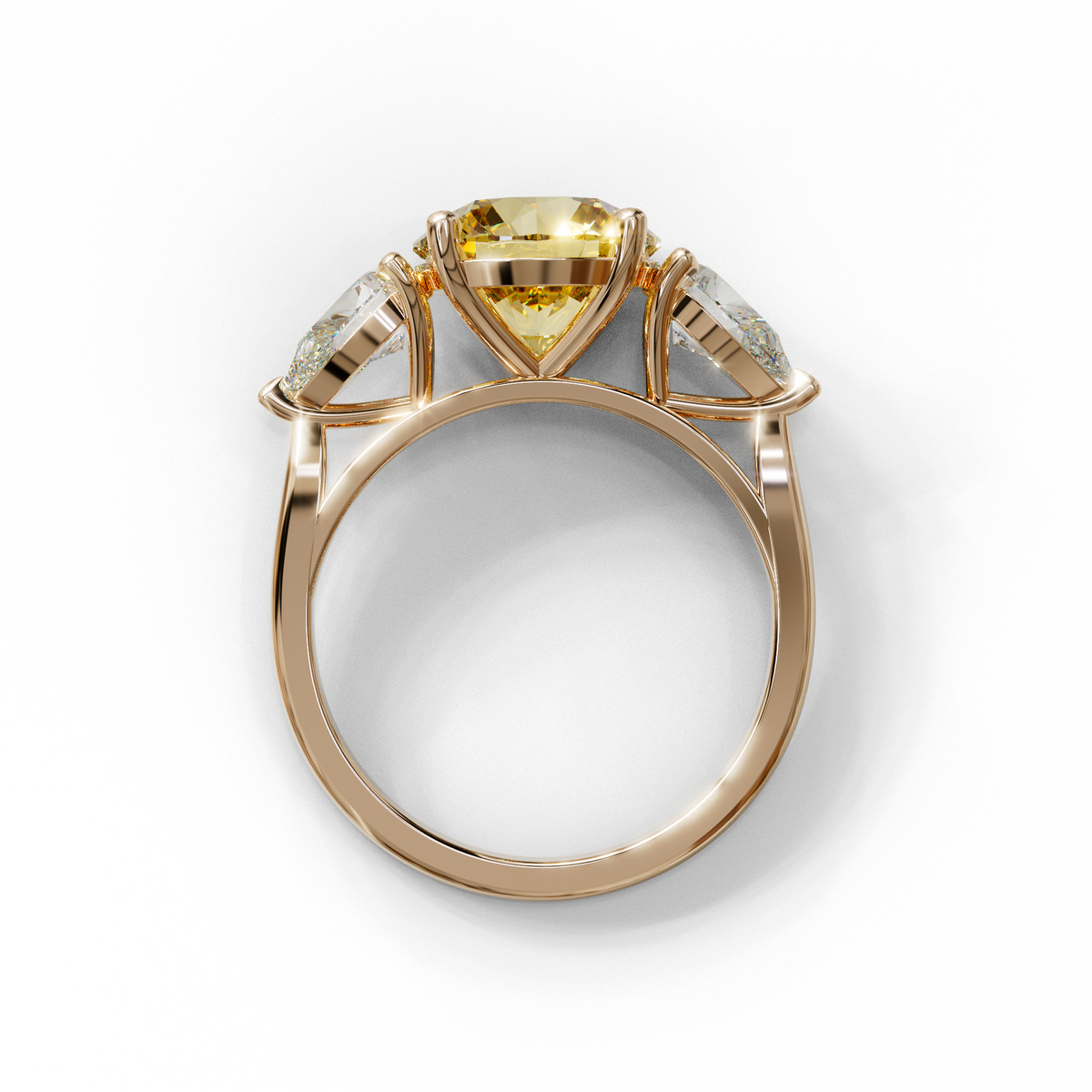 4 Carat Yellow Round & Pear Cut Three Stone Lab Diamond Ring - Luminous