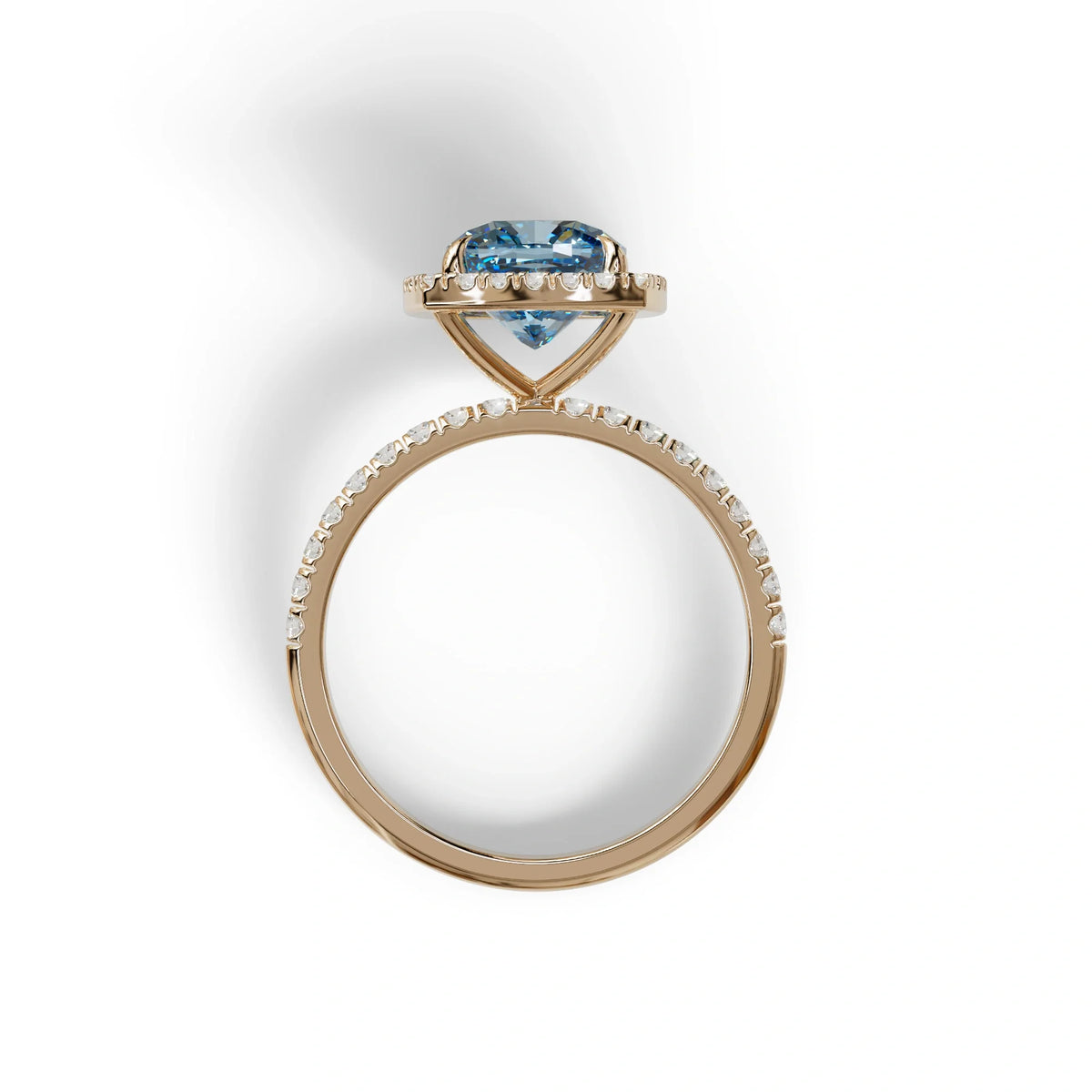 Blue Cushion Cut Halo & Pave Lab Grown Diamond Engagement Ring - Rosa
