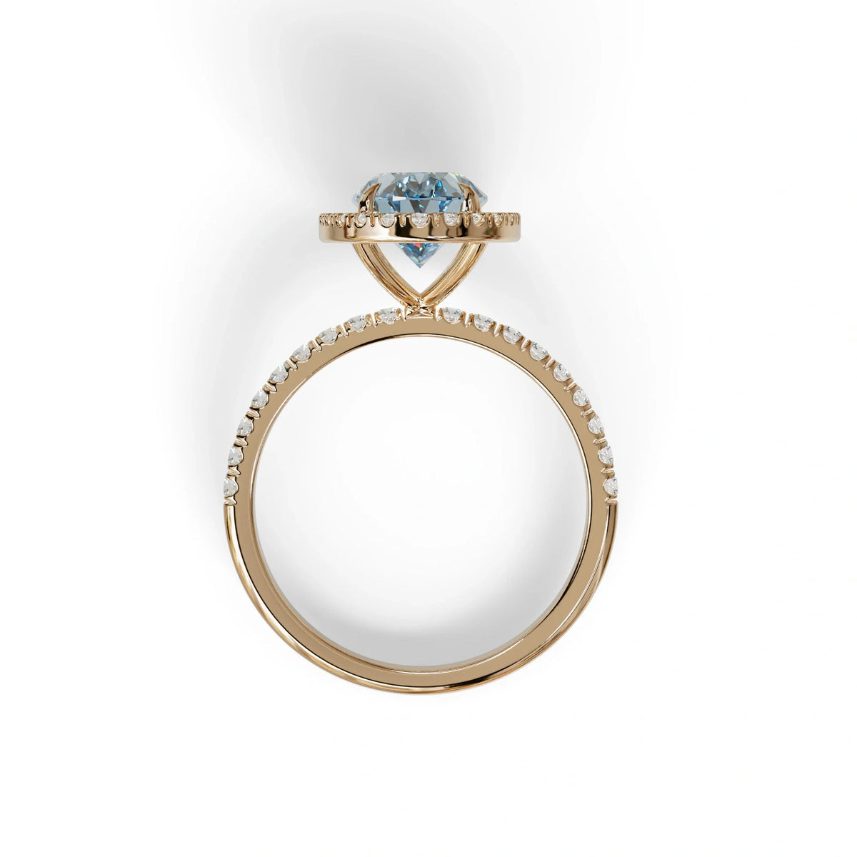 Blue Oval Cut Halo & Pave Lab Grown Diamond Engagement Ring - AnnaBella
