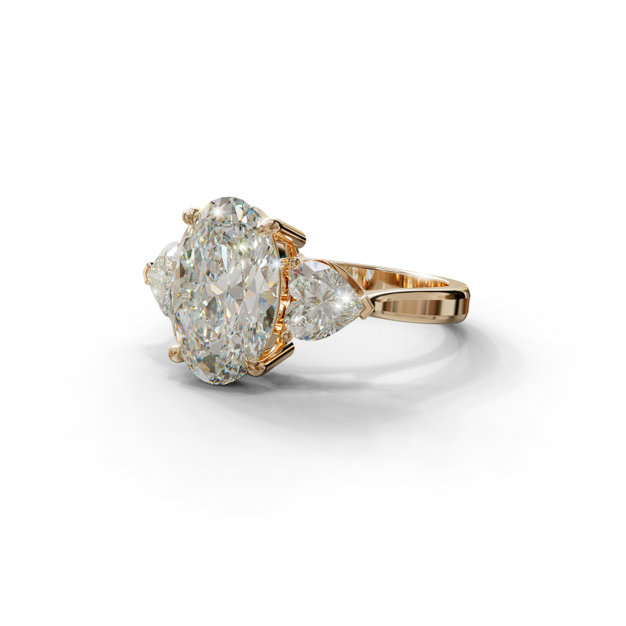 4 Ct E VVS Oval & Heart Shape 3 Stone Engagement Diamond Ring - Lucid