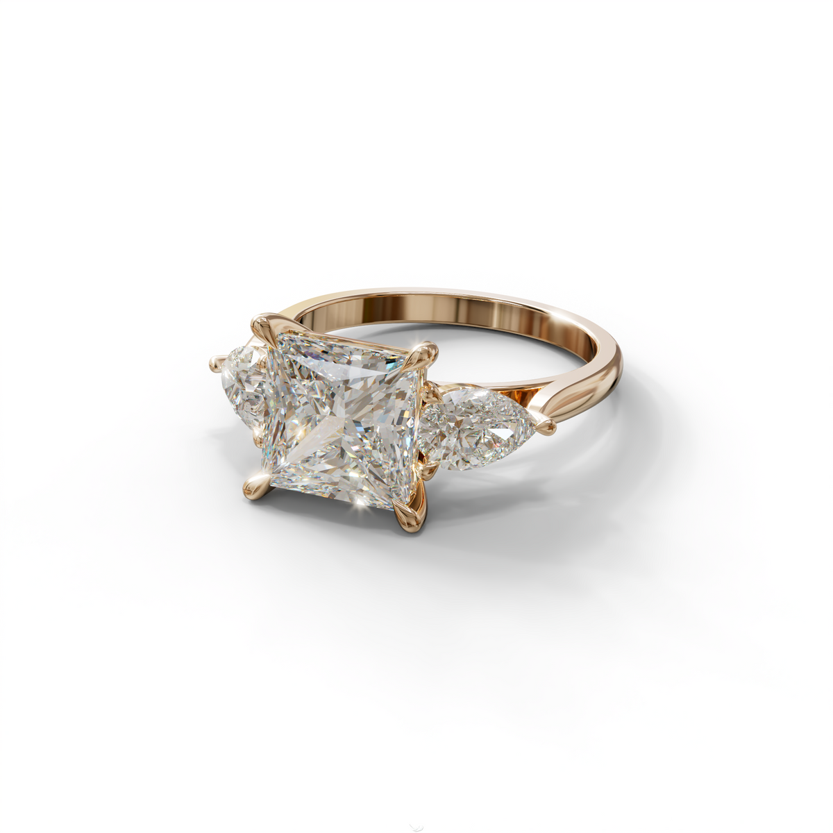 3 Carat E/VVS Princess Cut Lab Diamond In 3 Stones Claw Prongs Setting Ring