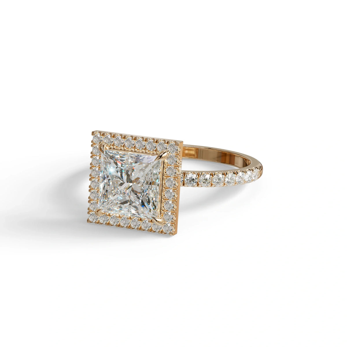 2 Carat E VVS Princess Cut Halo & Pave Lab Diamond Ring - Diamond Prime